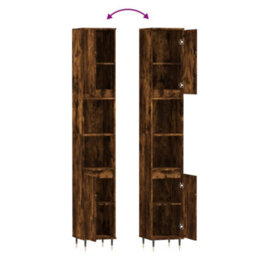 Berkfield Bathroom Cabinet Smoked Oak 30X30X190 Cm Engineered Wood - thumbnail 9