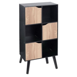 Urbn-Living Urbnliving 91Cm Height 6 Cube Black Wooden Bookcase With White Legs Oak Doors Unit Shelves - thumbnail 1