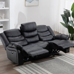 More4Homes Seattle Electric High Back Bonded Leather Recliner 3 Seater Sofa (Black) - thumbnail 1