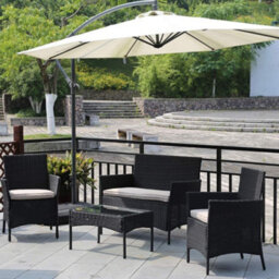 4Pc Garden Rattan Black Furniture Set Patio Glass Table Chair Sofa Relax Outdoor - thumbnail 3