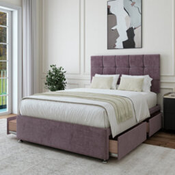 Bedmaster Mauve Luxury Velvet 4 Drawer Divan Base And Square Headboard Double - thumbnail 2
