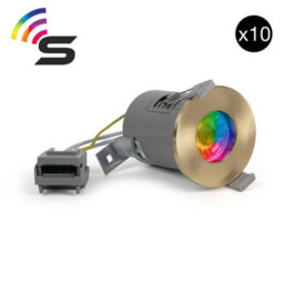 10 Pack - Brushed Brass Gu10  Fire Rated Smart Led Downlight - Ip65 - Se Home