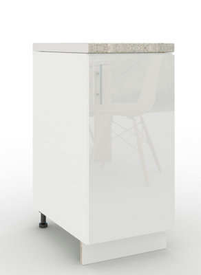 Jd Greta Adjustable Legs Kitchen Base Unit 400mm Storage Cabinet With Door Shelf 40Cm - White Gloss With Worktop - image 1