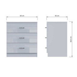 Fwstyle Chest Of Drawers 3 Drawer Grey Gloss High Shine - thumbnail 9