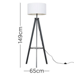 Valuelights Morrigan Grey Wood Shelf Tripod Floor Lamp With White Drum Shade And Bulb - thumbnail 7