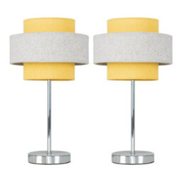 Valuelights Weaver Pair Of Touch Table Lamps With Herringbone/mustard Shade - thumbnail 1
