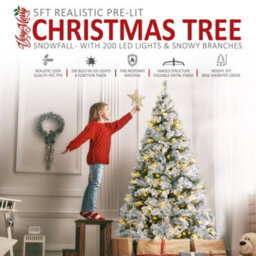 Verymerry Pre Lit Snowy Christmas Tree With Built-In Warm White Led Lights With Auto-Off Timer - 5Ft - thumbnail 2
