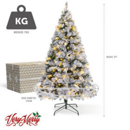 Verymerry Pre Lit Snowy Christmas Tree With Built-In Warm White Led Lights With Auto-Off Timer - 5Ft - thumbnail 7