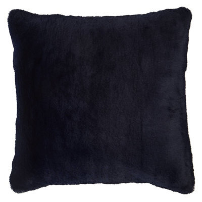 Orsina Navy Blue Faux Fur Square Cushion, Plush Feather Filled Decorative Pillow For Sofa Or Bed, Soft Faux-Suede - image 1