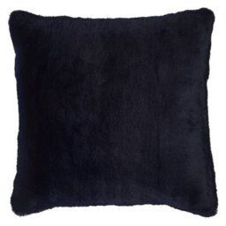 Orsina Navy Blue Faux Fur Square Cushion, Plush Feather Filled Decorative Pillow For Sofa Or Bed, Soft Faux-Suede - thumbnail 1