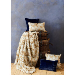 Orsina Navy Blue Faux Fur Square Cushion, Plush Feather Filled Decorative Pillow For Sofa Or Bed, Soft Faux-Suede - thumbnail 5