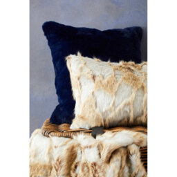 Orsina Navy Blue Faux Fur Square Cushion, Plush Feather Filled Decorative Pillow For Sofa Or Bed, Soft Faux-Suede - thumbnail 4