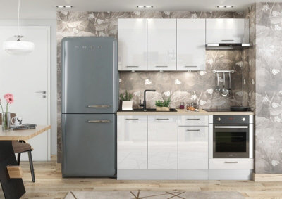 Impact Furniture White Gloss Kitchen Cabinets Set With Oven Housing 6 Unit Package Soft Close 180Cm 1.8M Modern Cupboards Ella - image 1