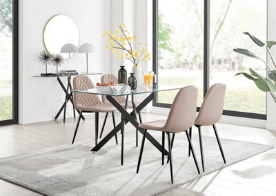 Furniturebox Uk Leonardo Black Leg Glass Dining Table & 4 Cappuccino Corona Black Leg Chairs - image 1