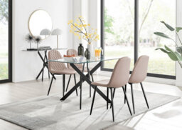 Furniturebox Uk Leonardo Black Leg Glass Dining Table & 4 Cappuccino Corona Black Leg Chairs - thumbnail 1