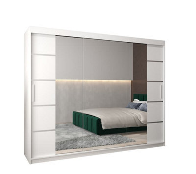 Arte Verona 04 Contemporary 3 Mirrored Sliding Door Wardrobe 9 Shelves 2 Rails White Matt (H)2000mm (W)2500mm (D)620mm - image 1