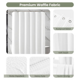 INHOUSOLU HOME DÉCOR Inhousolu Home Decor Luxury Fabric Shower Curtain Heavy Duty Waffle Weave 230 Gsm Water Repellent Machine Washable - thumbnail 3