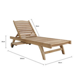 Charles Bentley Solid Wooden Teak Garden Patio Reclining Sun Lounger Sun Lounger - thumbnail 8