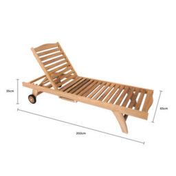 Charles Bentley Solid Wooden Teak Garden Patio Reclining Sun Lounger Sun Lounger - thumbnail 4