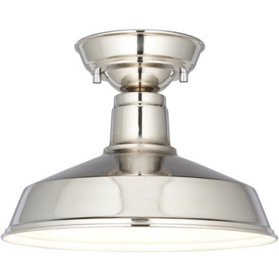 Semi Flush Ceiling Light Fitting - Bright Nickel Plate - Gloss White Inner Shade - image 1