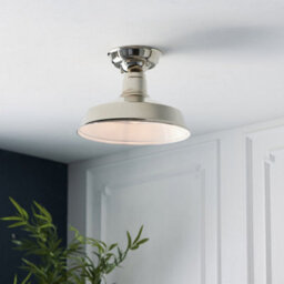 Semi Flush Ceiling Light Fitting - Bright Nickel Plate - Gloss White Inner Shade - thumbnail 4