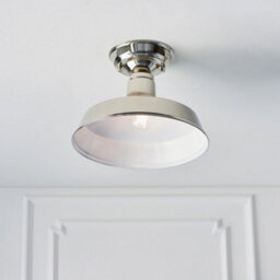 Semi Flush Ceiling Light Fitting - Bright Nickel Plate - Gloss White Inner Shade - thumbnail 5