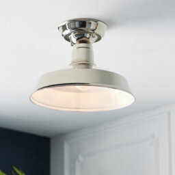 Semi Flush Ceiling Light Fitting - Bright Nickel Plate - Gloss White Inner Shade - thumbnail 3