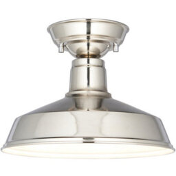 Semi Flush Ceiling Light Fitting - Bright Nickel Plate - Gloss White Inner Shade - thumbnail 1