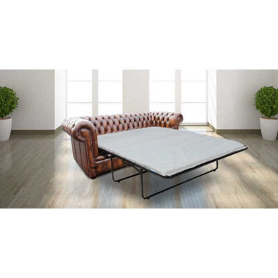 Chesterfield 3 Seater Sofabed Antique Tan Real Leather In Classic Style - image 1