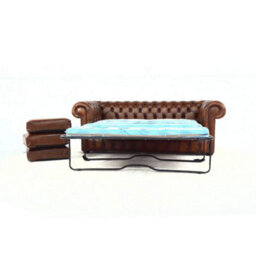 Chesterfield 3 Seater Sofabed Antique Tan Real Leather In Classic Style - thumbnail 2