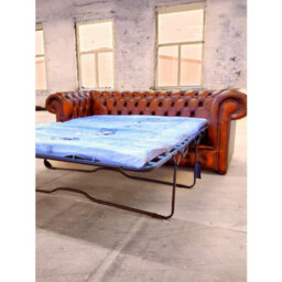 Chesterfield 3 Seater Sofabed Antique Tan Real Leather In Classic Style - thumbnail 3