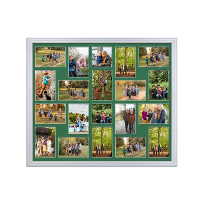 AK Frames 80X70Cm Silver Classic Multi Photo Frame With Emerald Mount - Holds 20 Apertures (18X) 6X4, (2X) 4X4 Photos - image 1