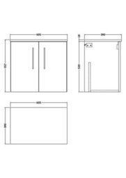 Nuie Arno Wall Hung 2-Door Vanity & Bleached Cuneo Oak Worktop, Stylish Counter Top Vanity Unit In Bleached Oak, 600mm - thumbnail 2