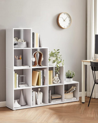 Bookcase Staircase Shelf, 10-Cube Storage Unit, Wooden Display Rack, Free Standing Shelf, Room Divider Step Rack, White, Lbc10Wtv1 - image 1