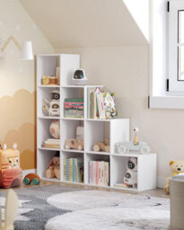 Bookcase Staircase Shelf, 10-Cube Storage Unit, Wooden Display Rack, Free Standing Shelf, Room Divider Step Rack, White, Lbc10Wtv1 - thumbnail 2
