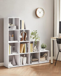 Bookcase Staircase Shelf, 10-Cube Storage Unit, Wooden Display Rack, Free Standing Shelf, Room Divider Step Rack, White, Lbc10Wtv1 - thumbnail 1