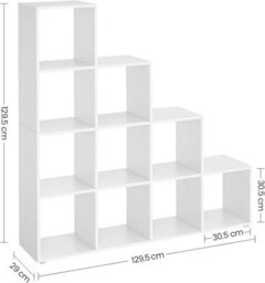 Bookcase Staircase Shelf, 10-Cube Storage Unit, Wooden Display Rack, Free Standing Shelf, Room Divider Step Rack, White, Lbc10Wtv1 - thumbnail 4