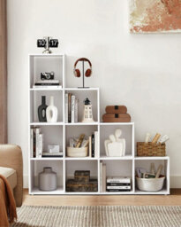 Bookcase Staircase Shelf, 10-Cube Storage Unit, Wooden Display Rack, Free Standing Shelf, Room Divider Step Rack, White, Lbc10Wtv1 - thumbnail 3