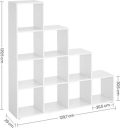 Bookcase Staircase Shelf, 10-Cube Storage Unit, Wooden Display Rack, Free Standing Shelf, Room Divider Step Rack, White, Lbc10Wtv1 - thumbnail 9