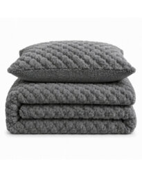 Velosso Charcoal Chunky Popcorn Faux Rabbit Fur Duvet Cover Set King - thumbnail 2