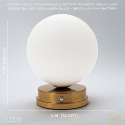 Happy Homewares Modern Gold Rechargeable Touch Dimmable Table Lamp With White Glass Globe Shade - thumbnail 6