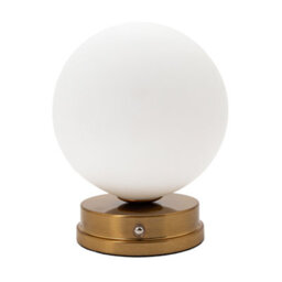 Happy Homewares Modern Gold Rechargeable Touch Dimmable Table Lamp With White Glass Globe Shade - thumbnail 1