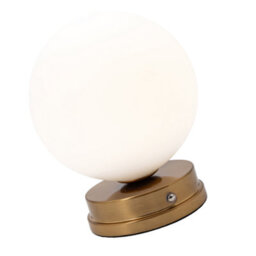 Happy Homewares Modern Gold Rechargeable Touch Dimmable Table Lamp With White Glass Globe Shade - thumbnail 4