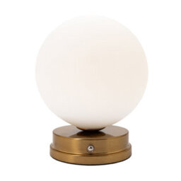 Happy Homewares Modern Gold Rechargeable Touch Dimmable Table Lamp With White Glass Globe Shade - thumbnail 2