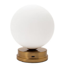 Happy Homewares Modern Gold Rechargeable Touch Dimmable Table Lamp With White Glass Globe Shade - thumbnail 8