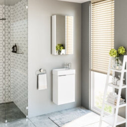 Impact Furniture Wall Hung Bathroom Cabinet Set 400mm Vanity Unit With Basin And Wall Mirror Cabinet White Gloss Small Narrow Furniture Avir - thumbnail 6