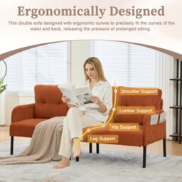 Abrihome Oversized Loveseat, Modern & Plush Double-Seater Sofa,cozy Bedroom Sofa With Metal Legs & Side Pockets,for Living Room,orange - thumbnail 3
