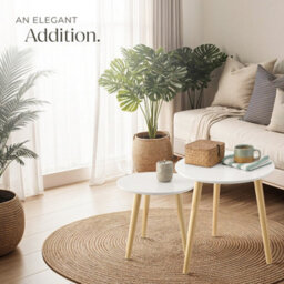 Tectake Side Tables Skaland - Set Of Two, Scandi Style With Wood Legs & Non-Slip Feet - Brown/white - thumbnail 7