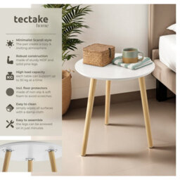 Tectake Side Tables Skaland - Set Of Two, Scandi Style With Wood Legs & Non-Slip Feet - Brown/white - thumbnail 2