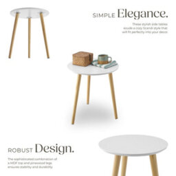 Tectake Side Tables Skaland - Set Of Two, Scandi Style With Wood Legs & Non-Slip Feet - Brown/white - thumbnail 3